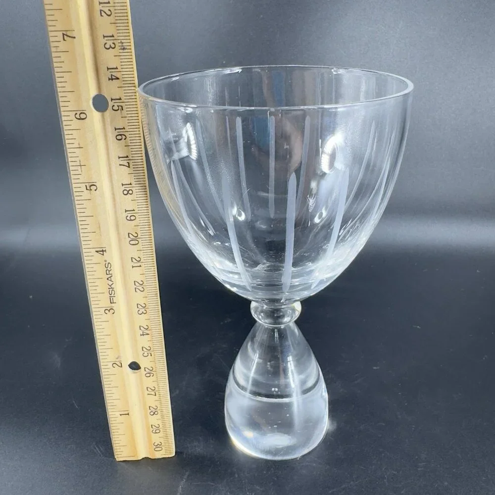 Vintage Clear Etched Glasses Drinking Cups‎ Set 2 Elegant Crystal Glass Barware